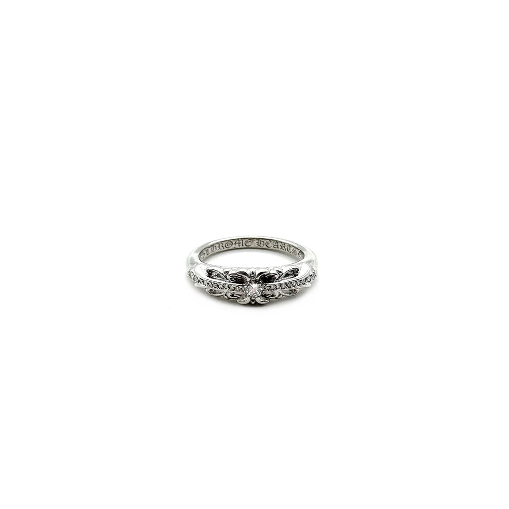 Chrome Hearts Jewelry 18K White Gold Diamonds Baby Classic Floral Cross Ring