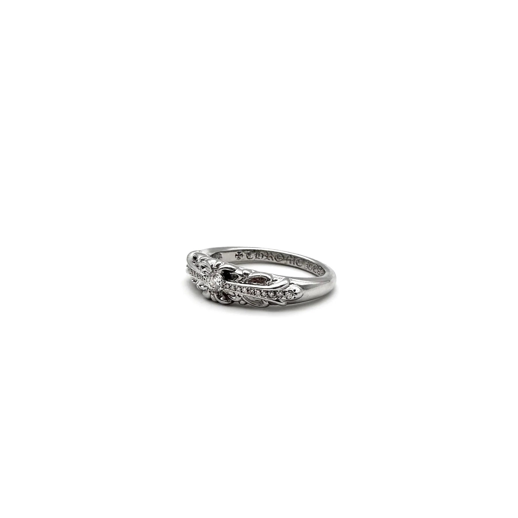 Chrome Hearts Jewelry 18K White Gold Diamonds Baby Classic Floral Cross Ring