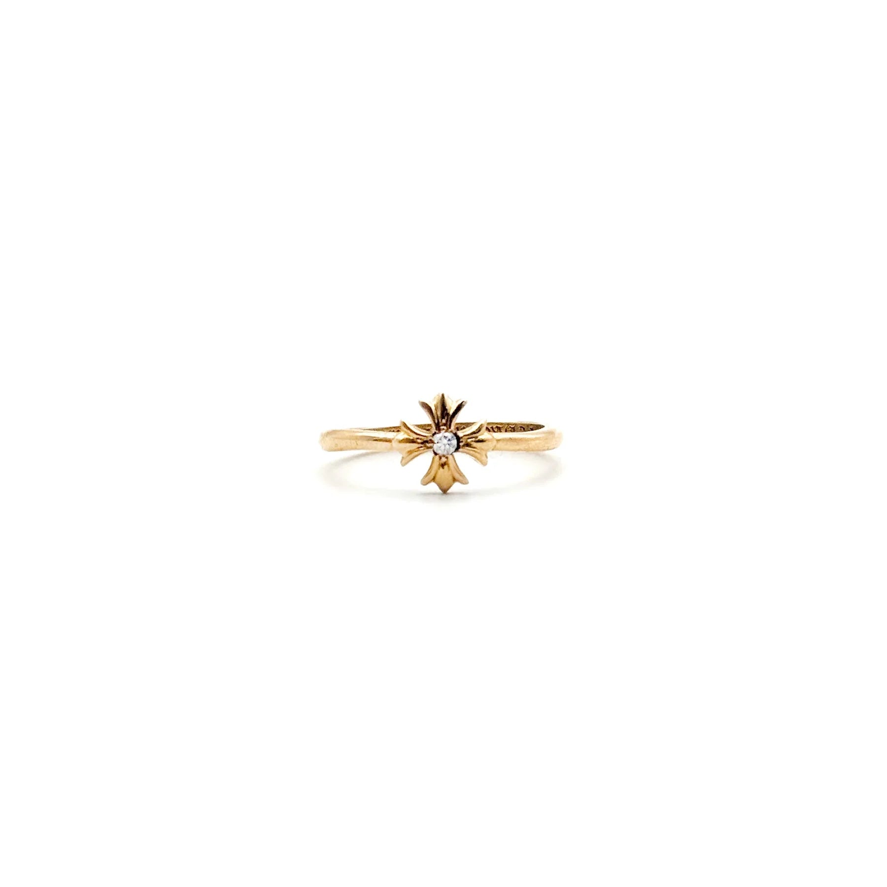 Chrome Hearts Jewelry 22K Gold Diamond Bubblegum Cross Ring