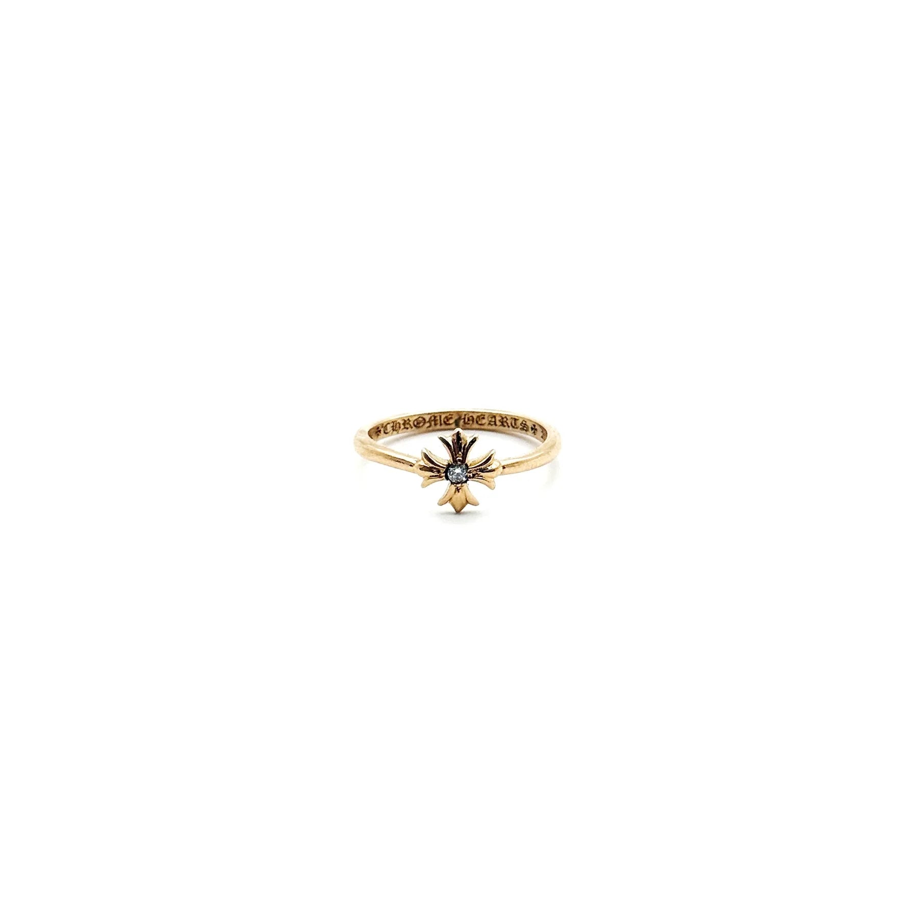 Chrome Hearts Jewelry 22K Gold Diamond Bubblegum Cross Ring