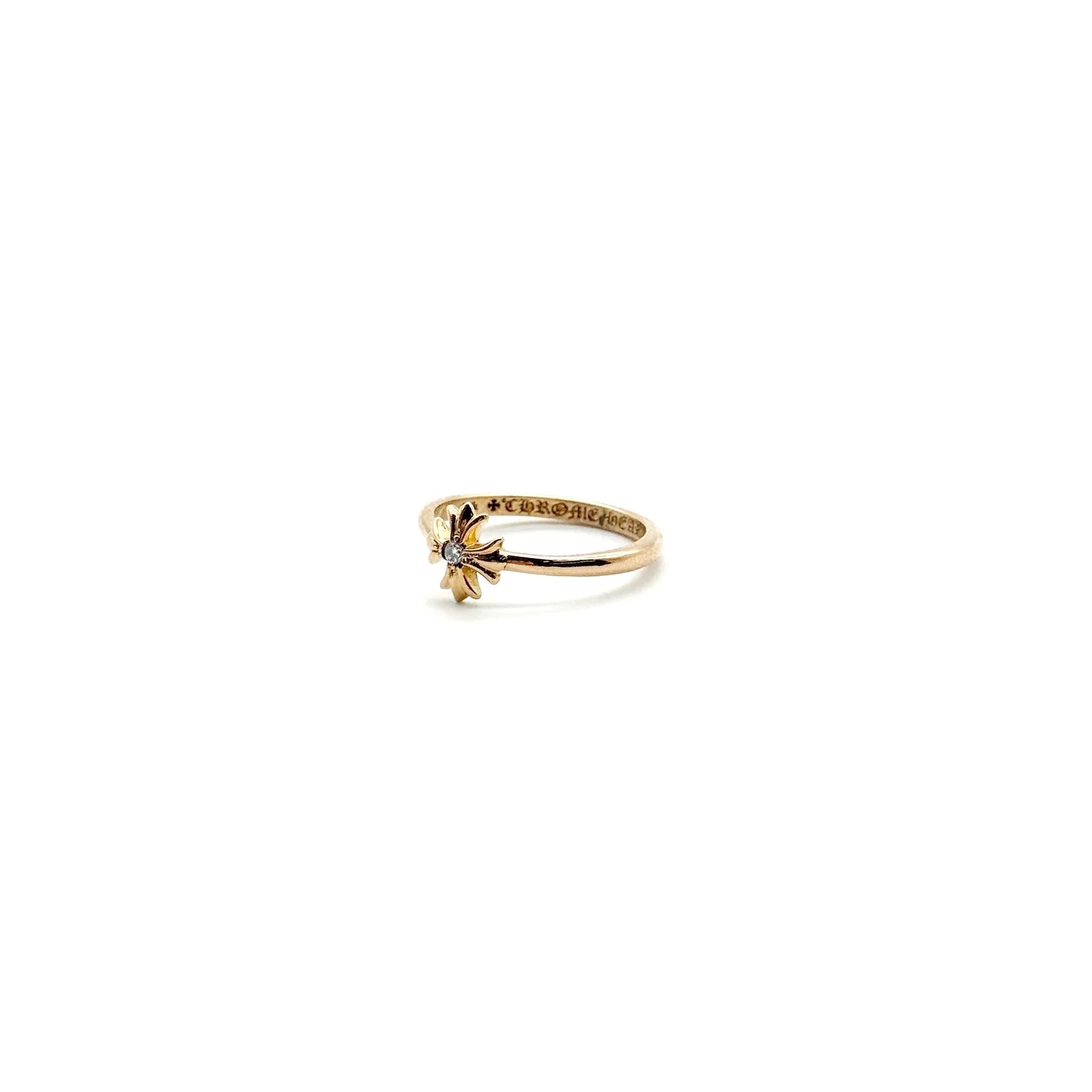 Chrome Hearts Jewelry 22K Gold Diamond Bubblegum Cross Ring