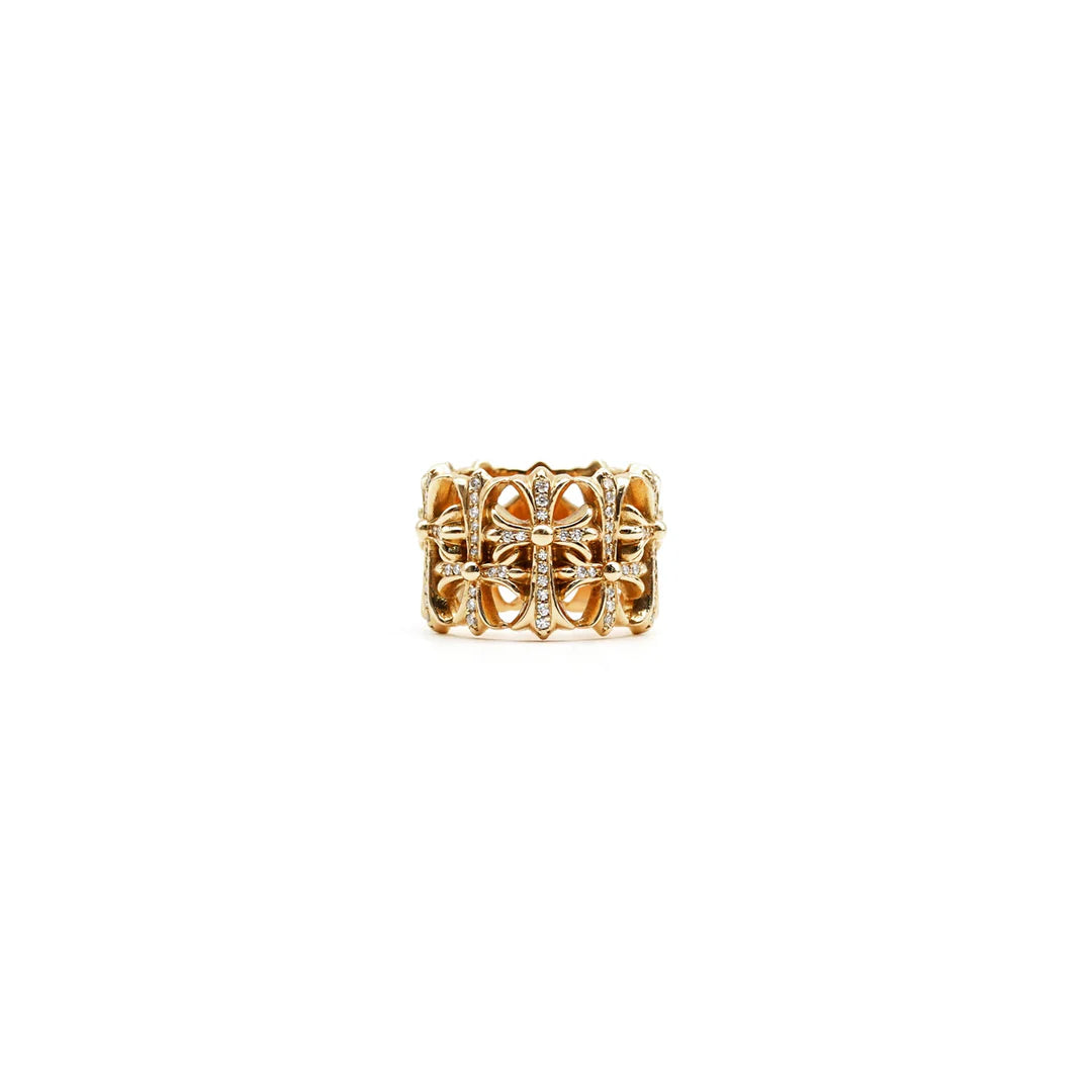 Chrome Hearts Jewelry 22K Gold With Diamonds Cross Cemetery Ring