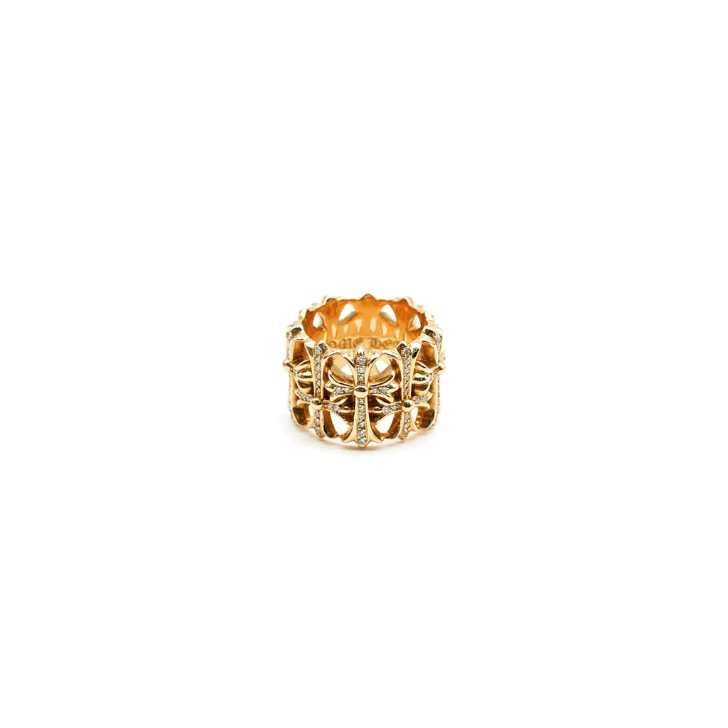 Chrome Hearts Jewelry 22K Gold With Diamonds Cross Cemetery Ring