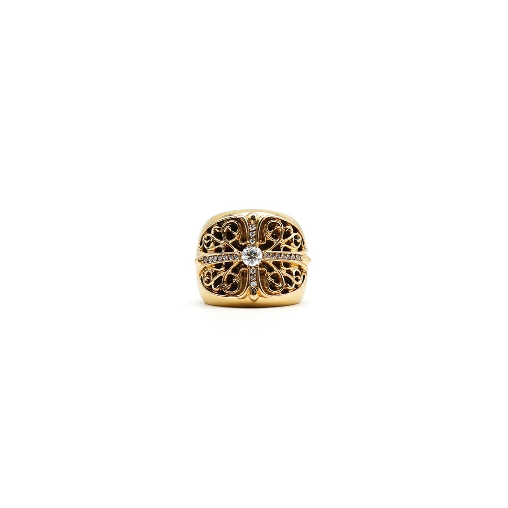 22K Gold With Diamonds Oval Keeper Chrome Hearts Ring