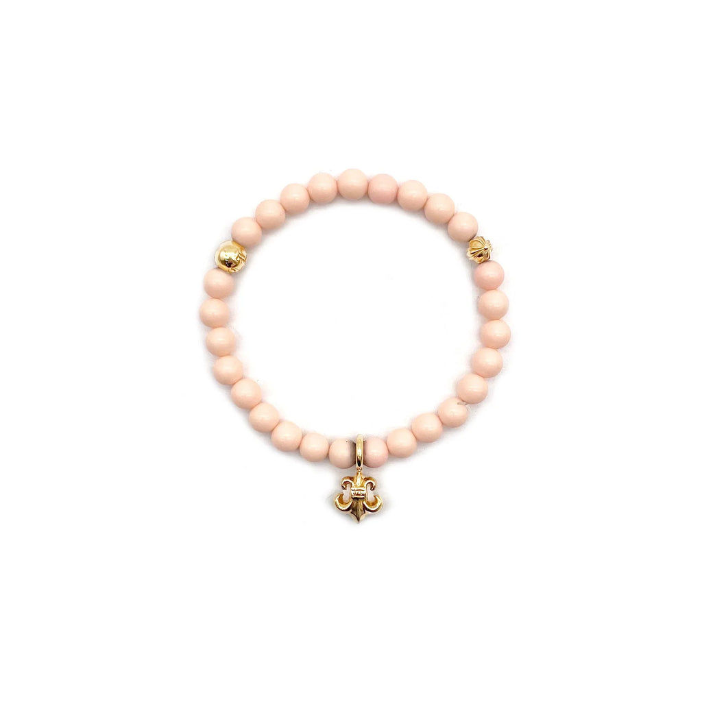 6mm 22K Gold BS Fleur Pink Beaded Chrome Hearts Bracelet