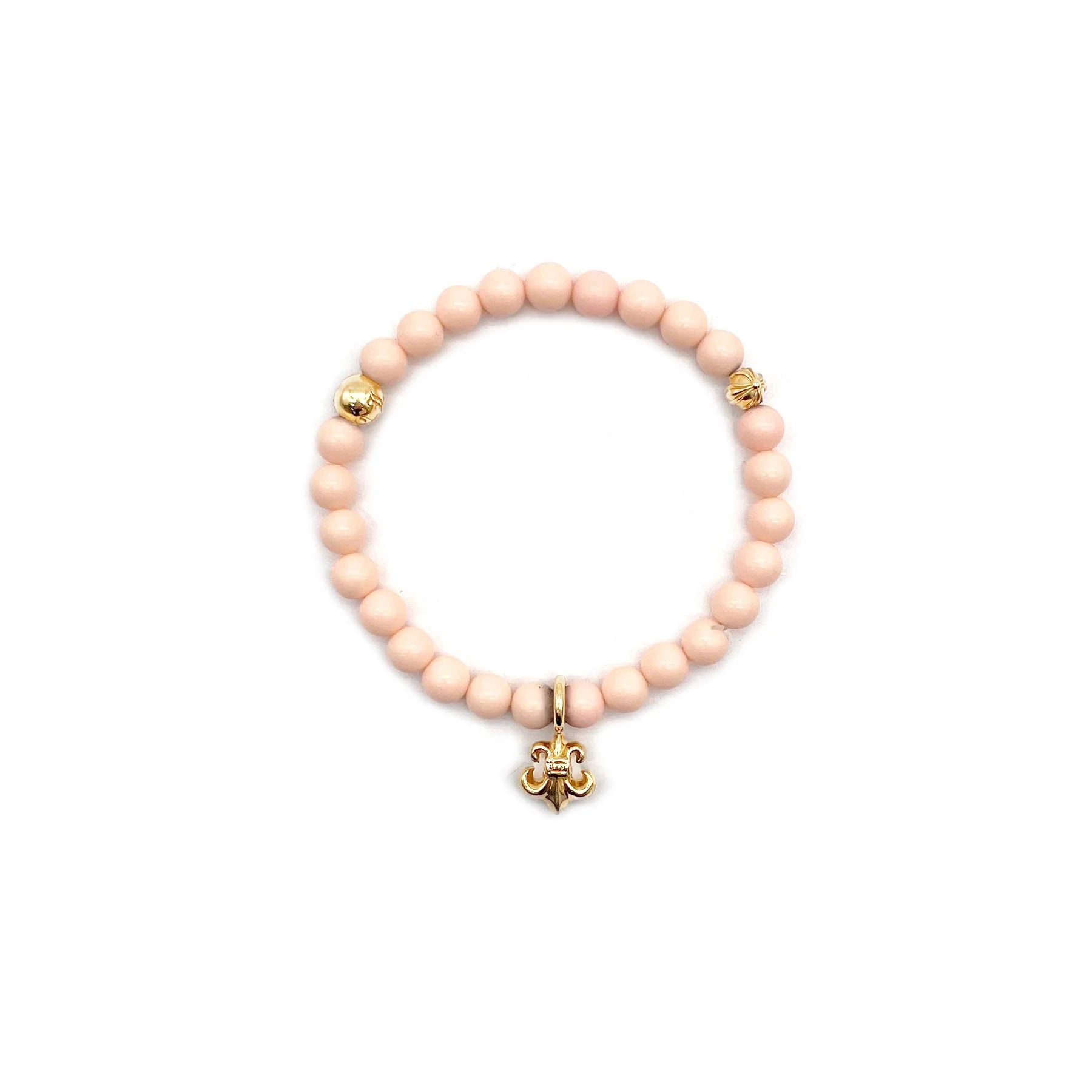 6mm 22K Gold BS Fleur Pink Beaded Chrome Hearts Bracelet