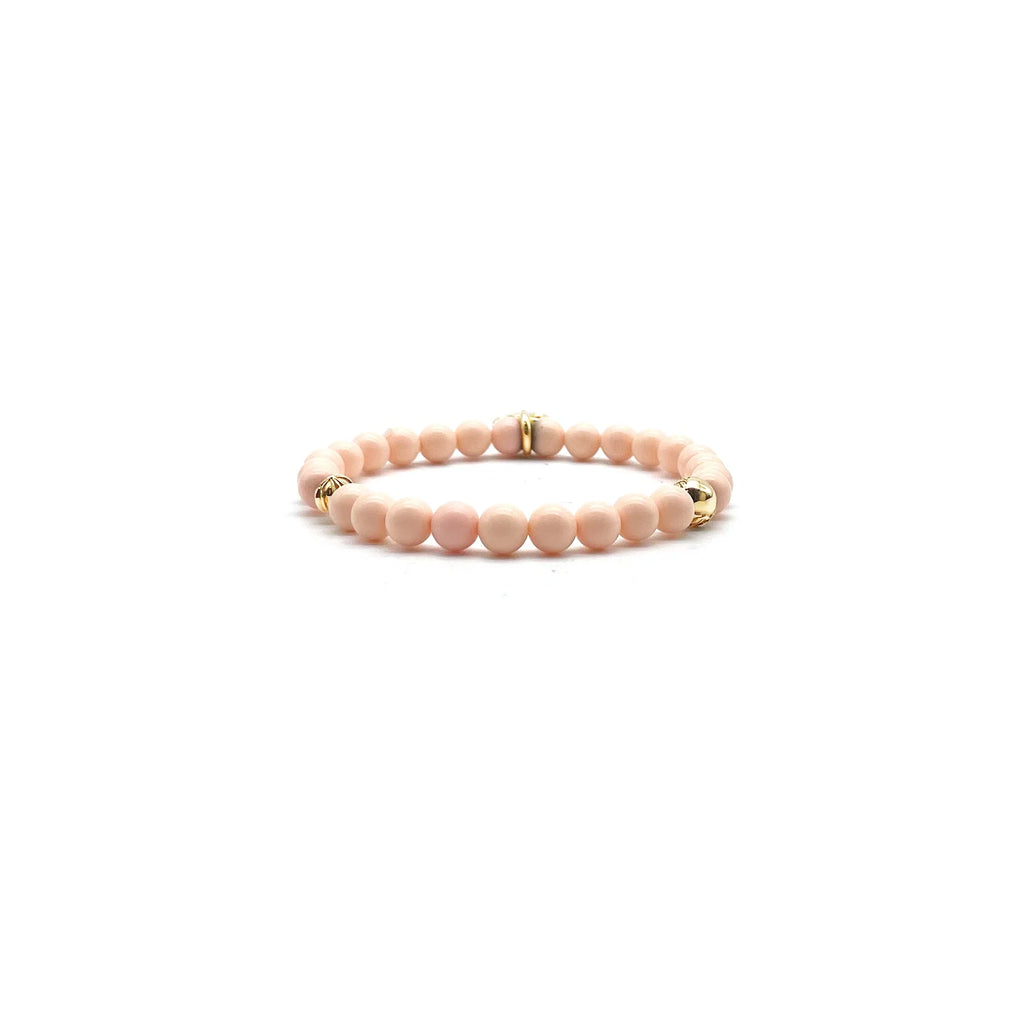 6mm 22K Gold BS Fleur Pink Beaded Chrome Hearts Bracelet