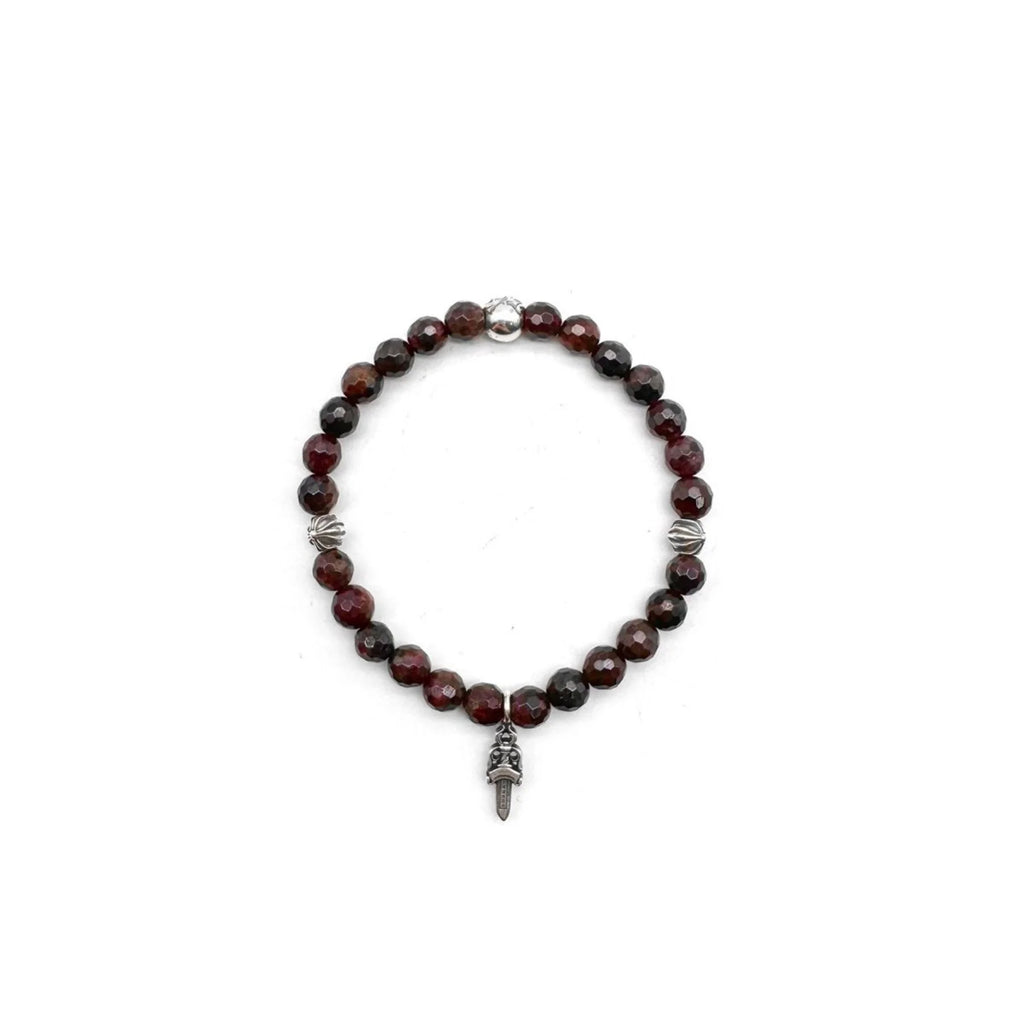 Chrome Hearts 6mm Garnet 4 Silver Beaded Bracelet