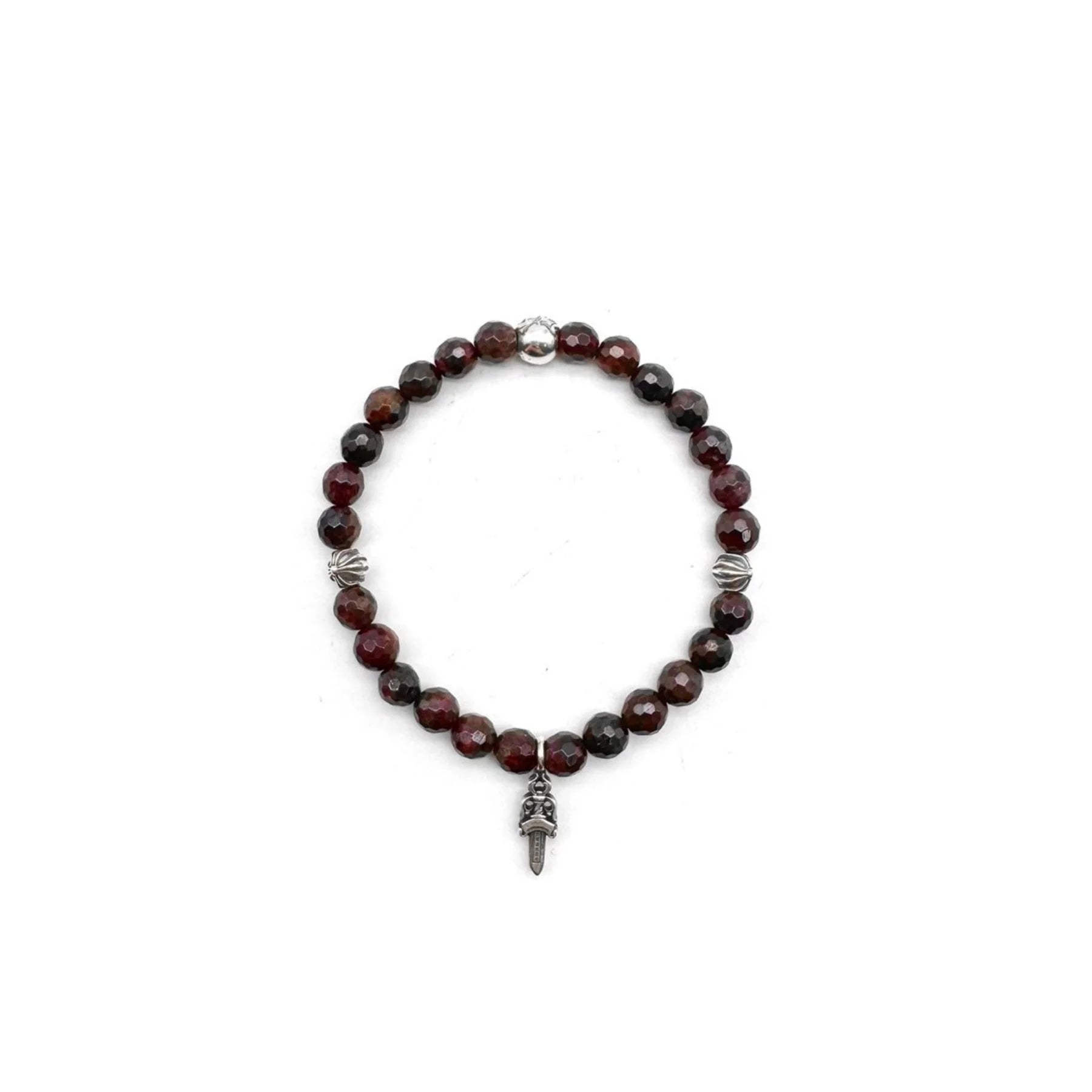 Chrome Hearts 6mm Garnet 4 Silver Beaded Bracelet
