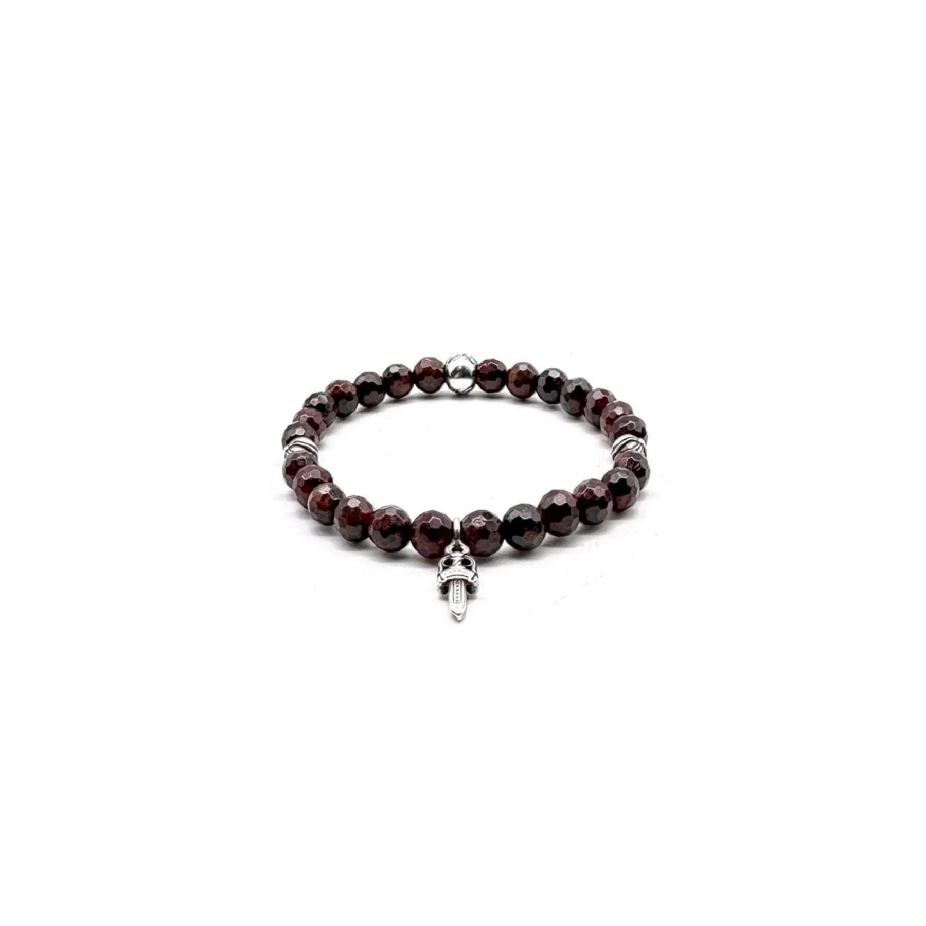 Chrome Hearts 6mm Garnet 4 Silver Beaded Bracelet