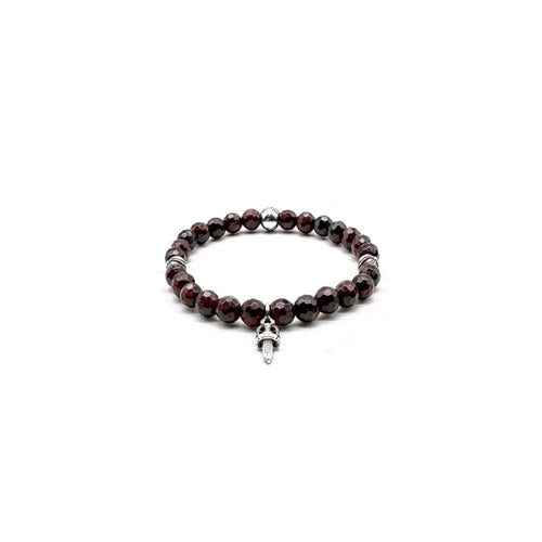 Chrome Hearts 6mm Garnet 4 Silver Beaded Bracelet