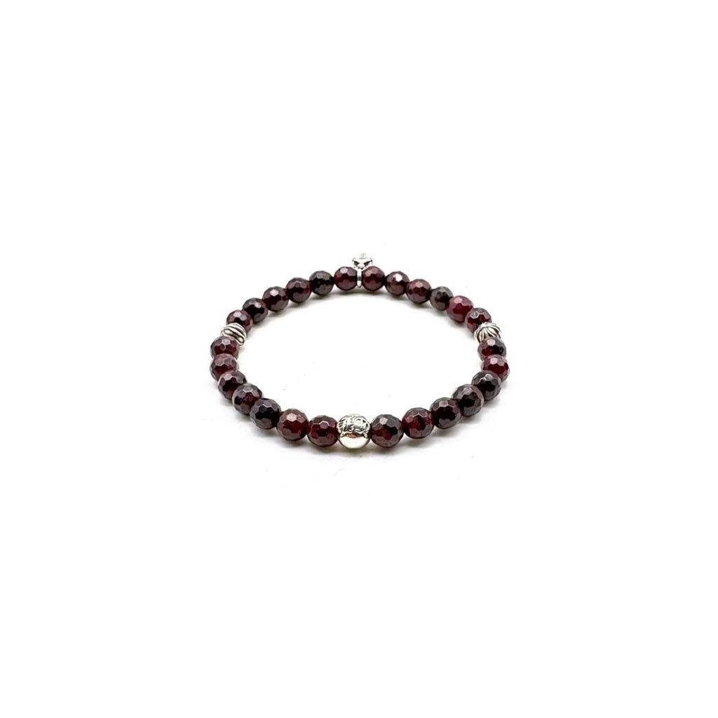 Chrome Hearts 6mm Garnet 4 Silver Beaded Bracelet