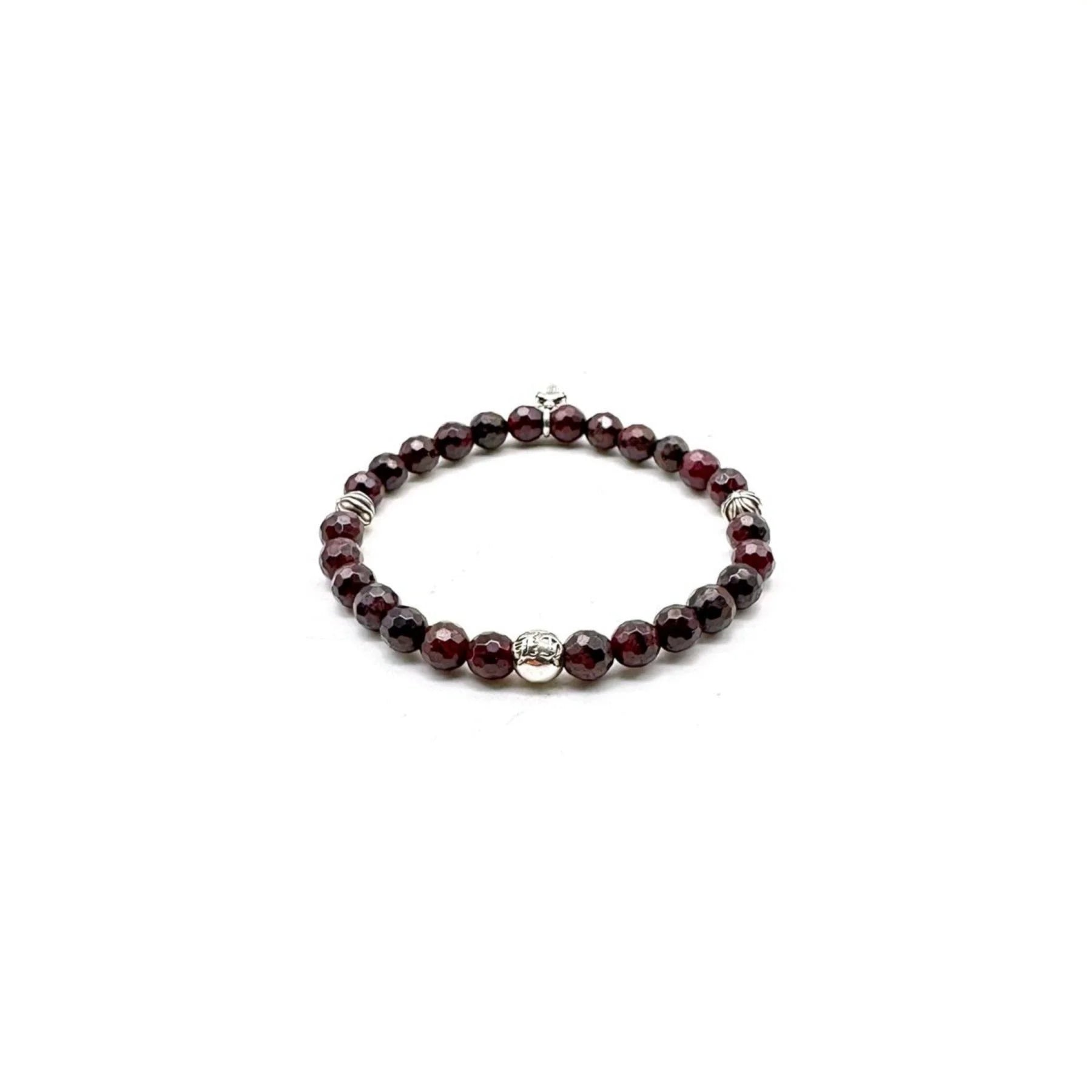 Chrome Hearts 6mm Garnet 4 Silver Beaded Bracelet