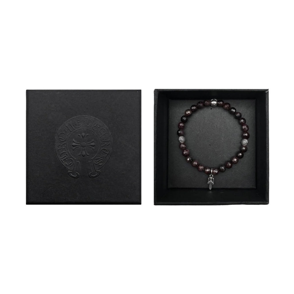 Chrome Hearts 6mm Garnet 4 Silver Beaded Bracelet