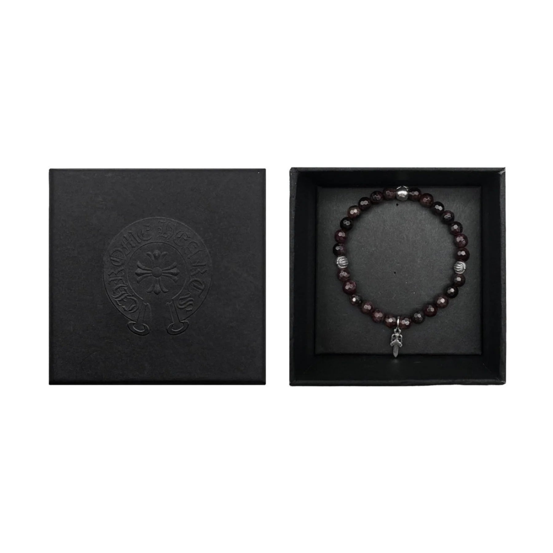 Chrome Hearts 6mm Garnet 4 Silver Beaded Bracelet