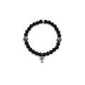Chrome Hearts Jewely 6mm Obsidian Silver Cross Beaded Bracelet