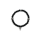 Chrome Hearts Jewely 6mm Obsidian Silver Cross Beaded Bracelet
