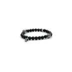 Chrome Hearts Jewely 6mm Obsidian Silver Cross Beaded Bracelet