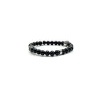 Chrome Hearts Jewely 6mm Obsidian Silver Cross Beaded Bracelet