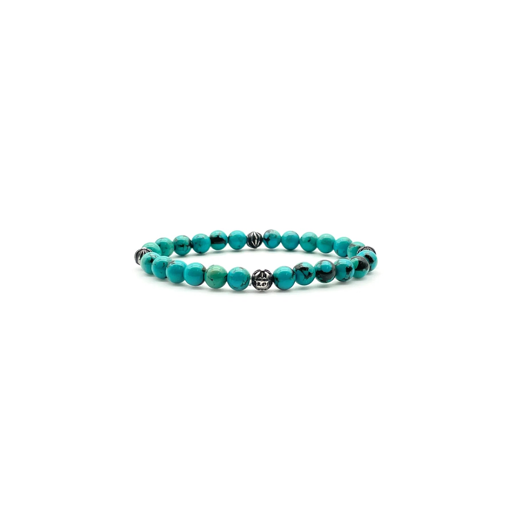 Chrome Hearts 6mm Turquoise Beaded 4 Silver Cross Ball Bracelet