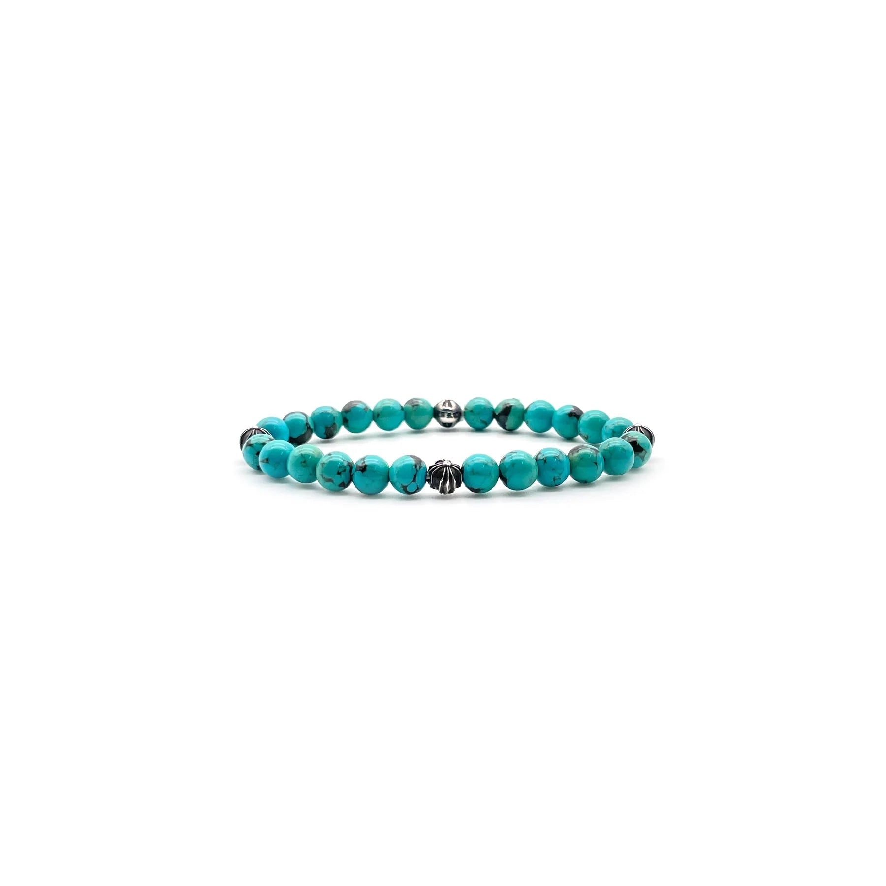 Chrome Hearts 6mm Turquoise Beaded 4 Silver Cross Ball Bracelet