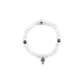 6mm White Agate Silver Cross Pendant Beaded Chrome Hearts Bracelet