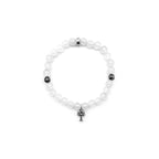 6mm White Agate Silver Cross Pendant Beaded Chrome Hearts Bracelet