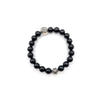 8mm Beaded Obsidian Silver Bracelet Chrome Hearts Jewelry