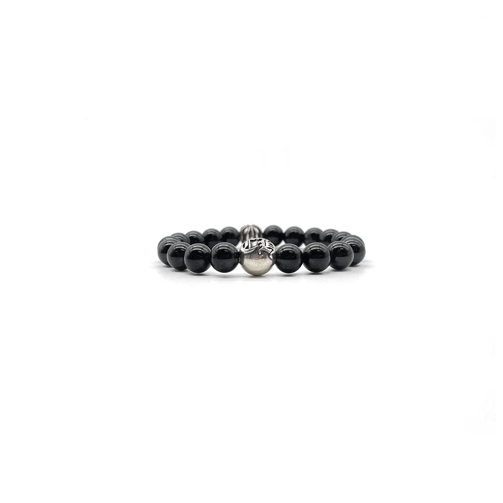8mm Beaded Obsidian Silver Bracelet Chrome Hearts Jewelry