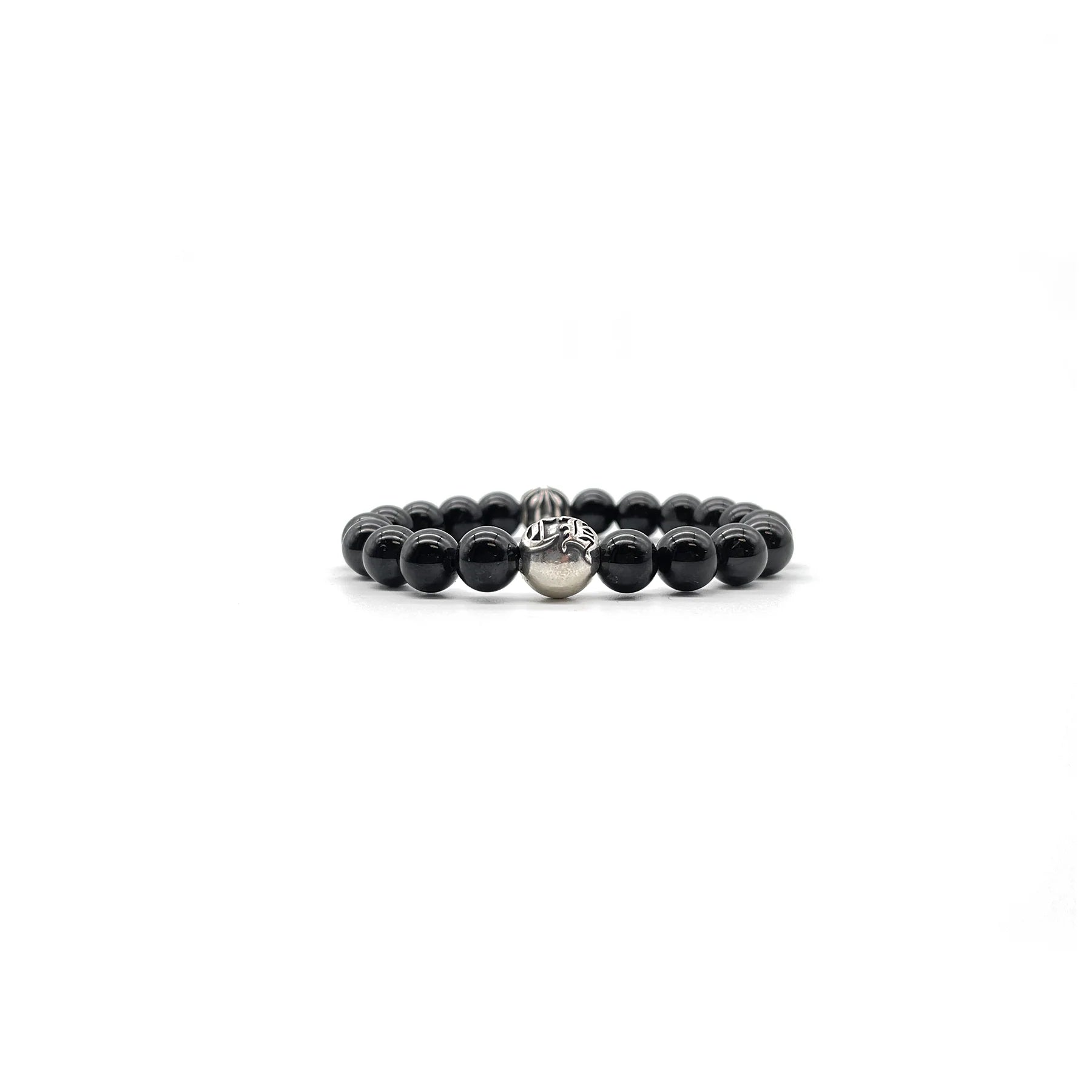 8mm Beaded Obsidian Silver Bracelet Chrome Hearts Jewelry