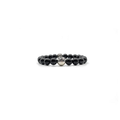 8mm Beaded Obsidian Silver Bracelet Chrome Hearts Jewelry