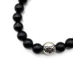8mm Beaded Obsidian Silver Bracelet Chrome Hearts Jewelry