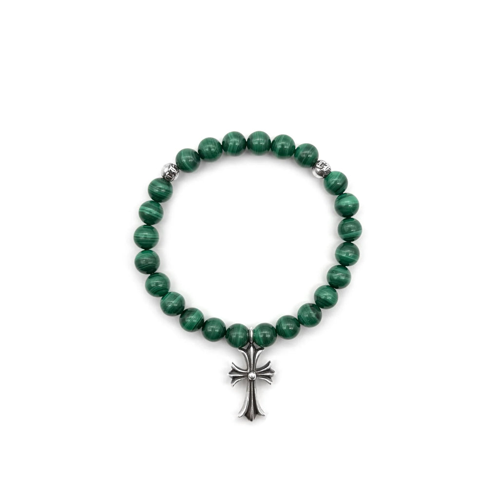 Chrome Hearts 8mm Malachite Grand Cross Pendant Bracelet