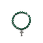 Chrome Hearts 8mm Malachite Grand Cross Pendant Bracelet