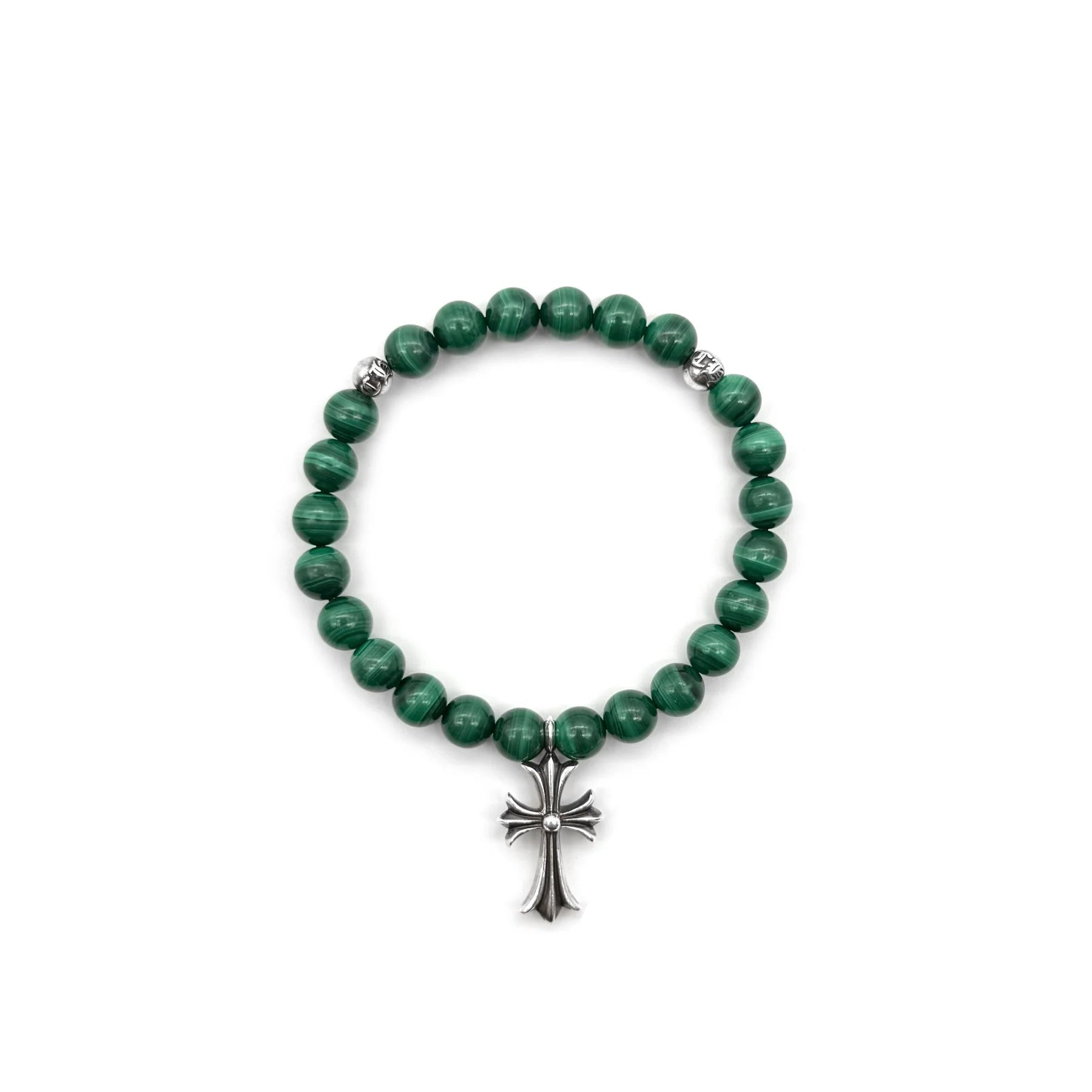 Chrome Hearts 8mm Malachite Grand Cross Pendant Bracelet