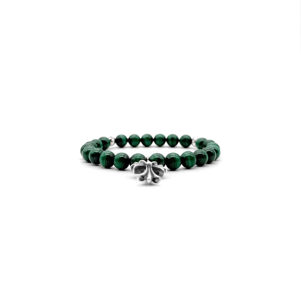 Chrome Hearts 8mm Malachite Grand Cross Pendant Bracelet