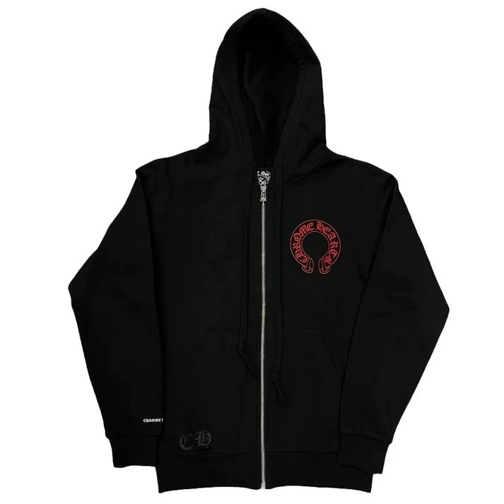 Black Chrome Hoodie With Red Cross