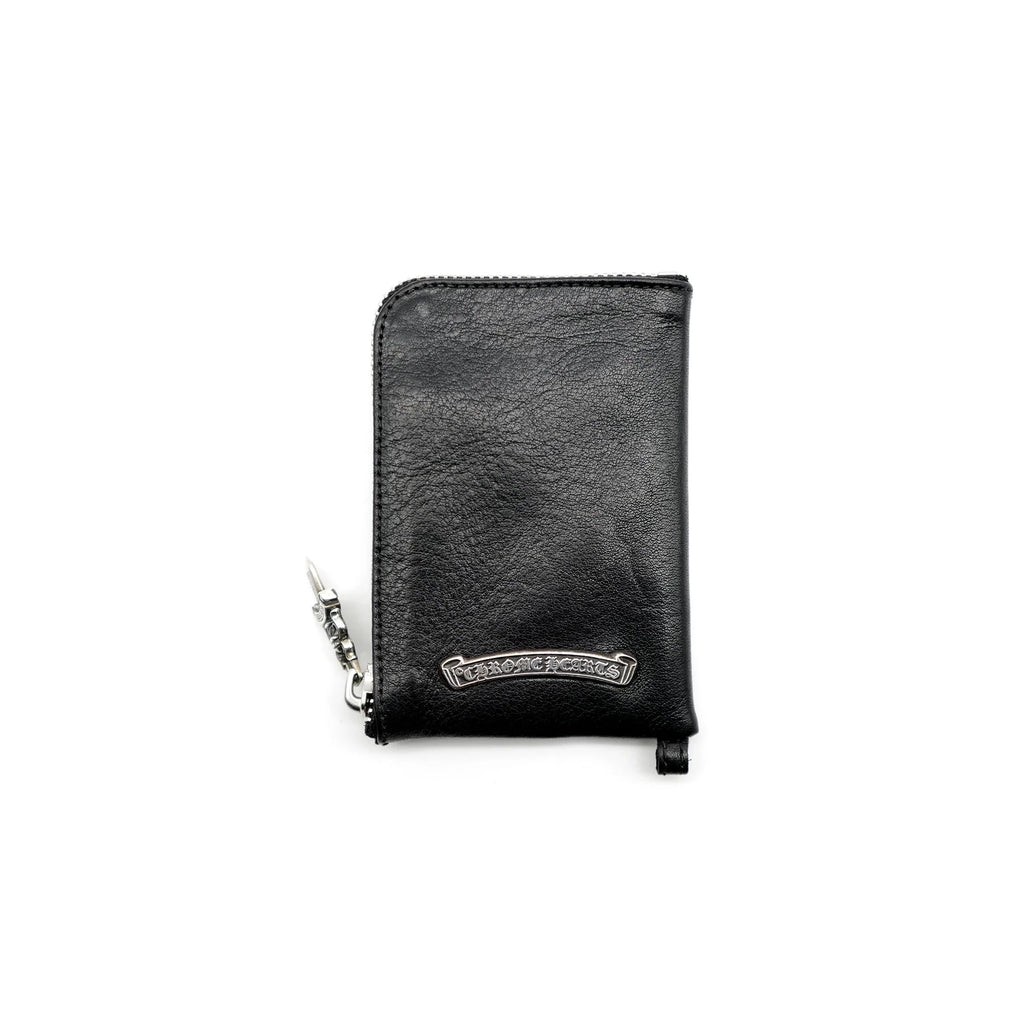 Leather Cross Patch Silver Scroll Zipper Wallet Black
