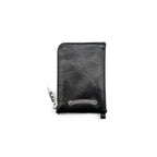 Leather Cross Patch Silver Scroll Zipper Wallet Black