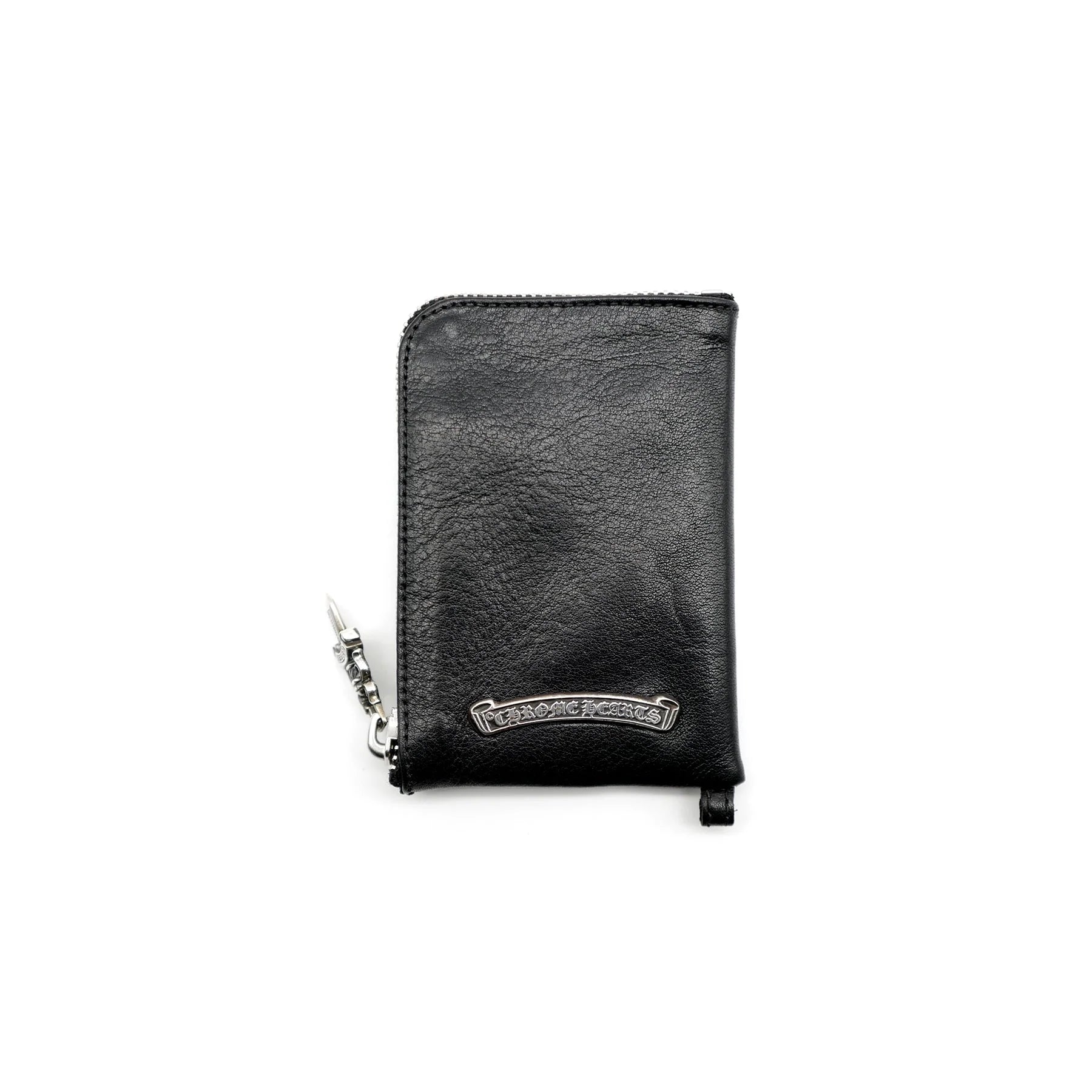 Leather Cross Patch Silver Scroll Zipper Wallet Black