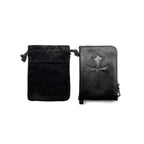 Leather Cross Patch Silver Scroll Zipper Wallet Black