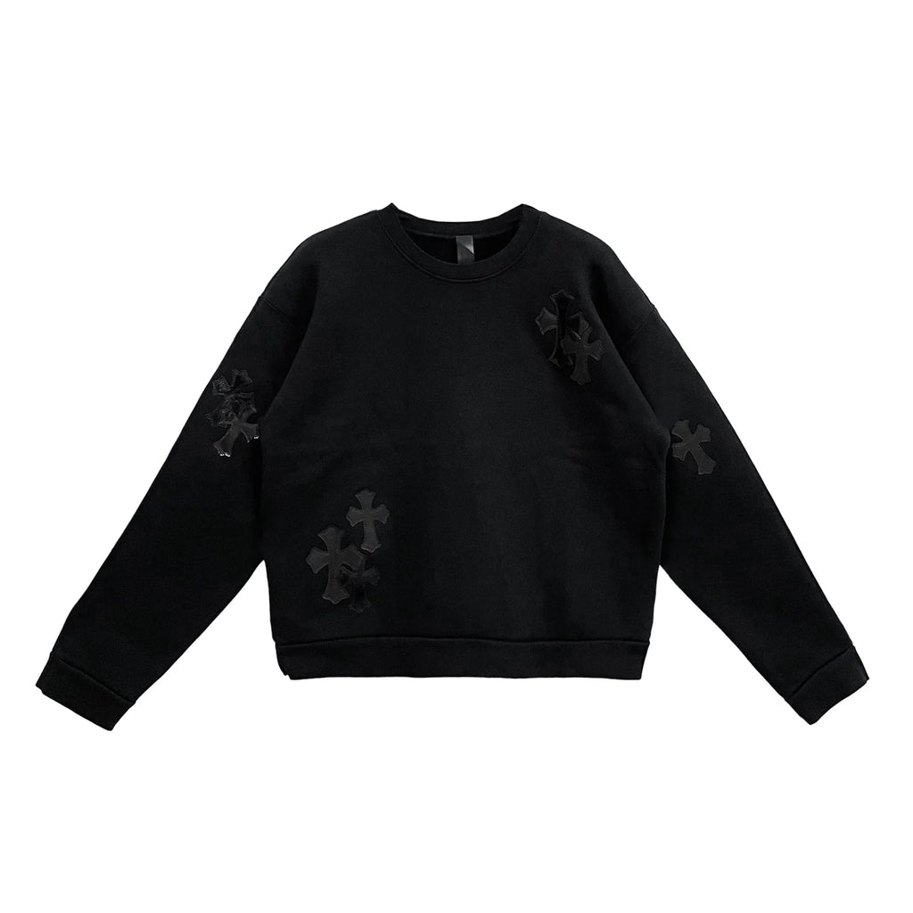 Chrome Hearts Black Pony Hair Patent Leather Cross Sweatshirt