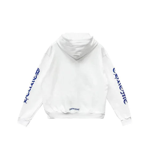 Blue Scroll White Zip Up Hoodie