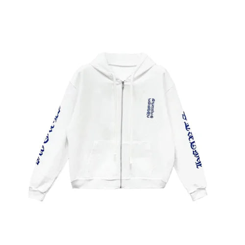 Blue Scroll White Zip Up Hoodie