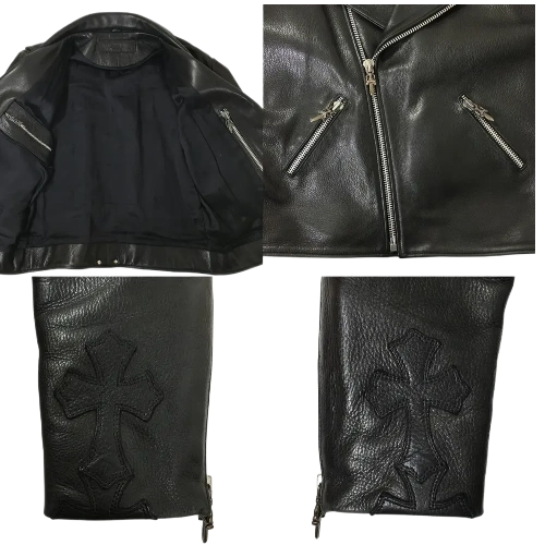 Double Riders Chrome Hearts Leather Jacket Cross Patch