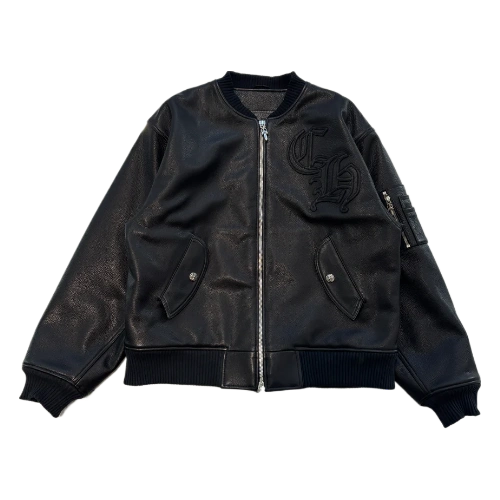 Letterman Ch Patch Chrome Hearts Leather Blouson Jacket