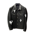 White Cross Patch Chrome Hearts Work Dog Leather Jacket