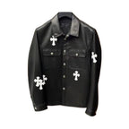 White Cross Patch Chrome Hearts Work Dog Leather Jacket