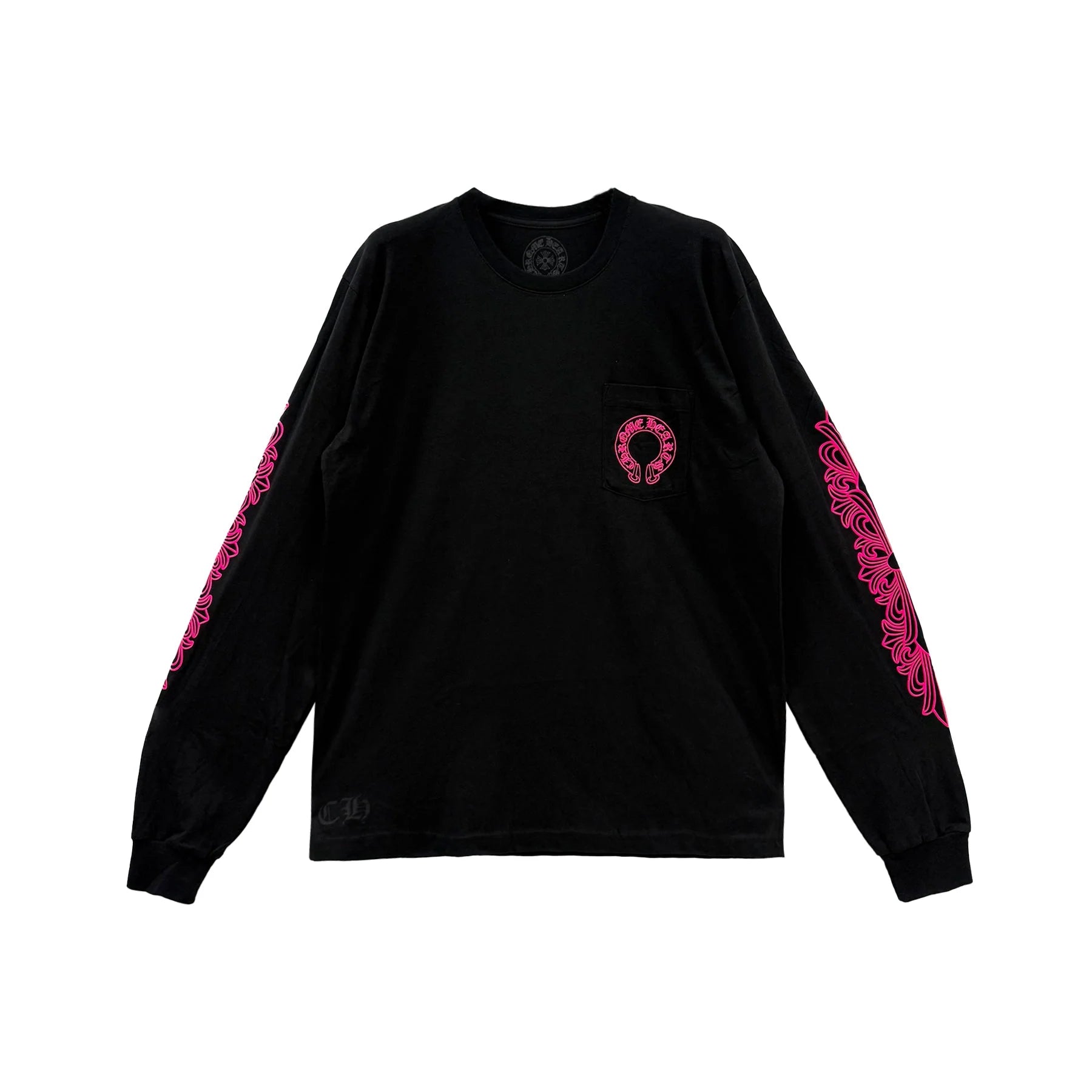 Classic Pink Horseshoe Logo Black Long Sleeve Tee