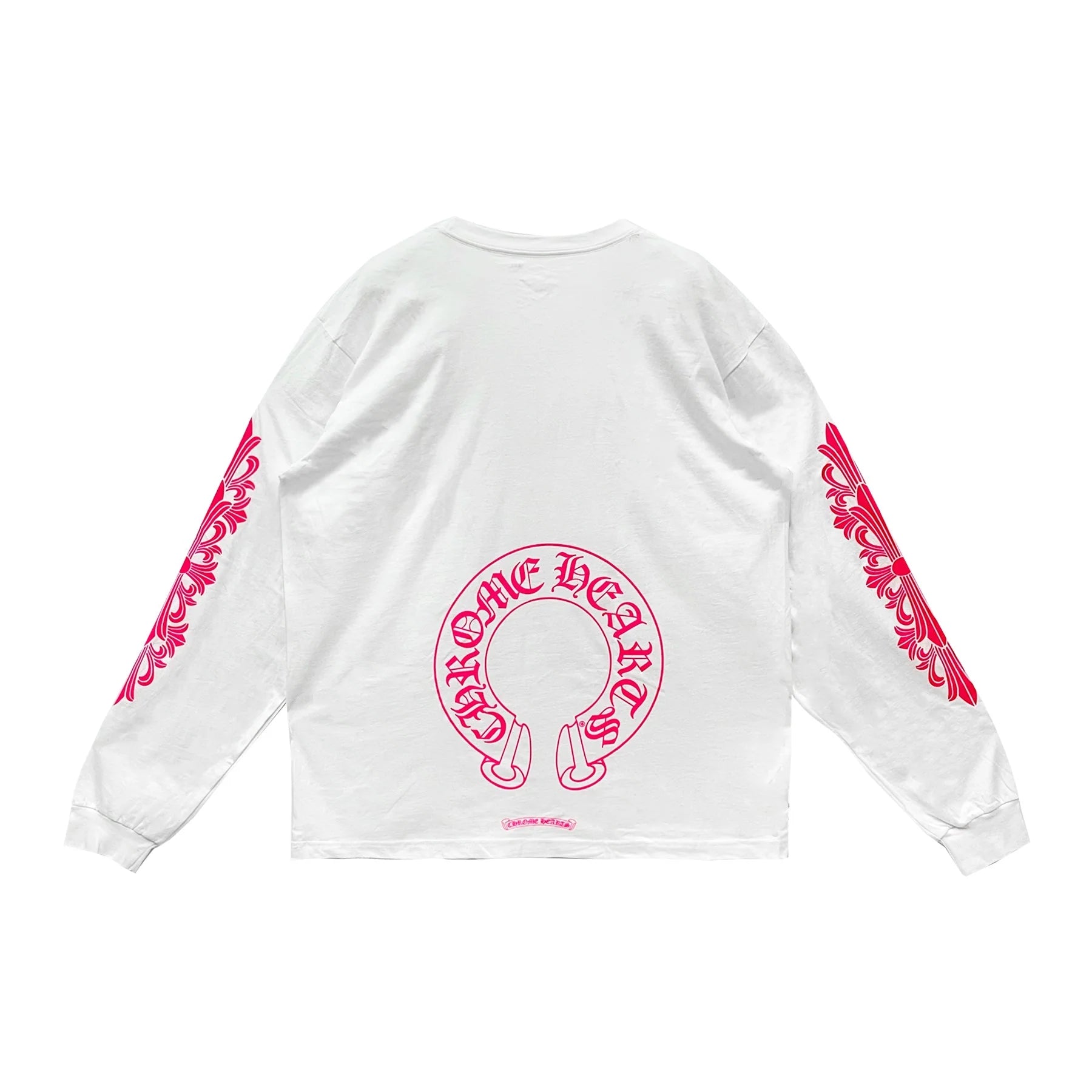 Classic Pink Horseshoe Logo Long Sleeve Chrome Hearts White Tee